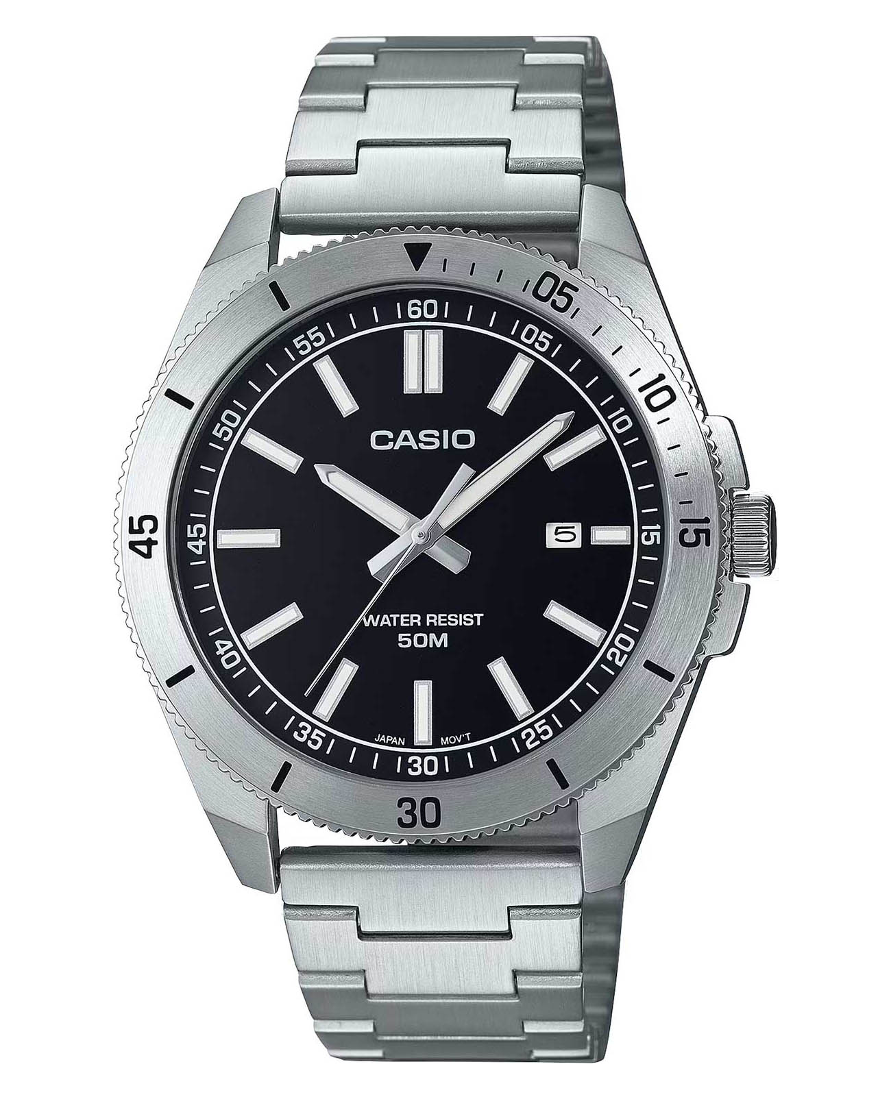 Casio Casio Collection MTP-B155D-1EV  MTP-B155D-1E кварцевые мужские часы черный циферблат, браслет нержавеющая сталь — вид спереди