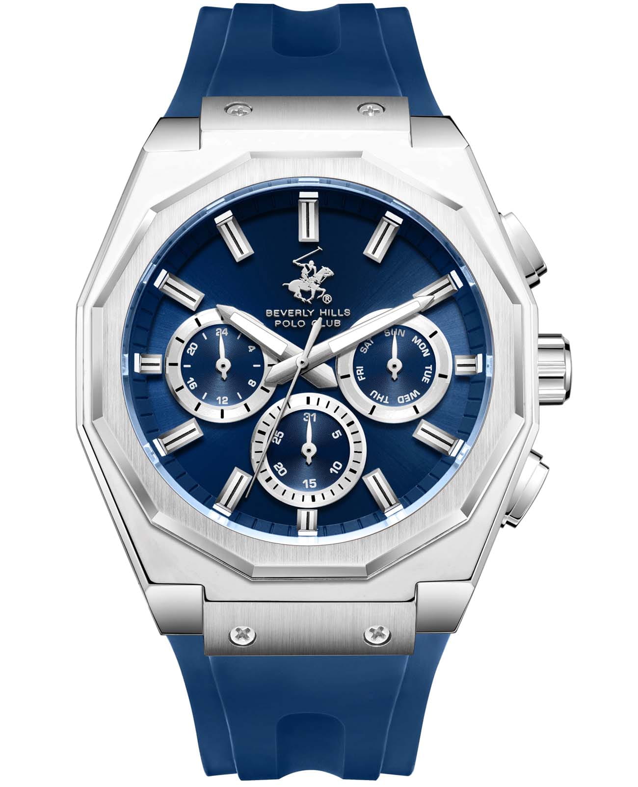 Beverly Hills Polo Club Beverly Hills Polo Club BP3815X.399  BP3815X.399 кварцевые мужские часы синий циферблат, браслет каучук — вид спереди