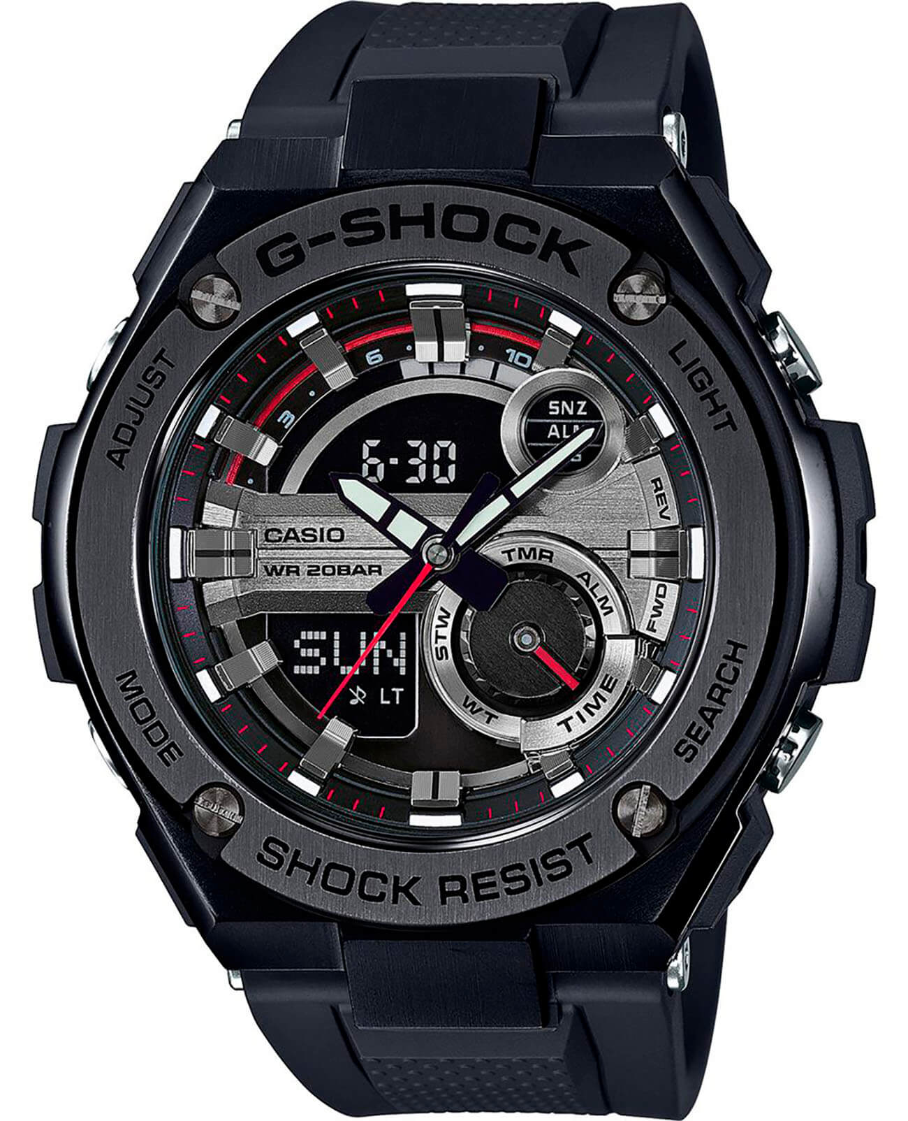 Casio Casio G-Shock GST-210B-1A GST G-Steel GST-210B-1A электронные мужские часы серый циферблат, браслет полимер — вид спереди