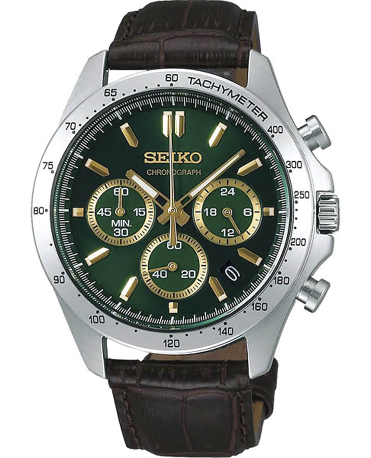 Seiko Seiko Spirit Chronograph SBTR017  SBTR017 кварцевые мужские часы зеленый циферблат, браслет кожаный — вид спереди