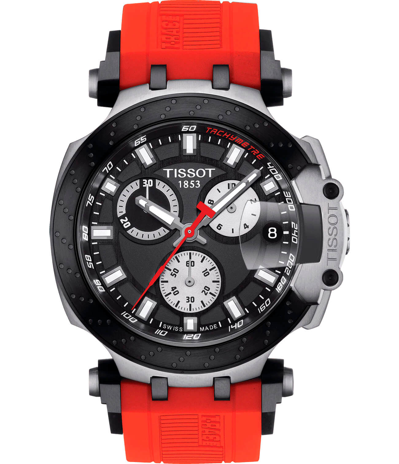 Tissot Tissot T-Race Chronograph T115.417.27.051.00 T Race T1154172705100 кварцевые мужские часы черный циферблат, браслет силикон — вид спереди