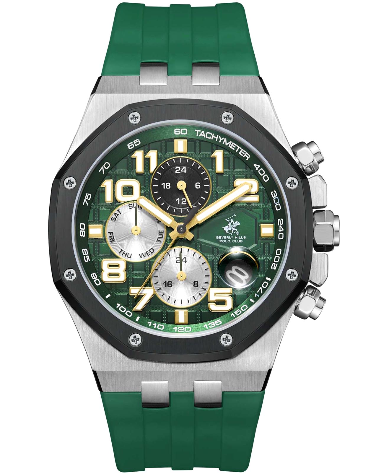 Beverly Hills Polo Club Beverly Hills Polo Club BP3783X.377  BP3783X.377 кварцевые мужские часы зеленый циферблат, браслет каучук — вид спереди