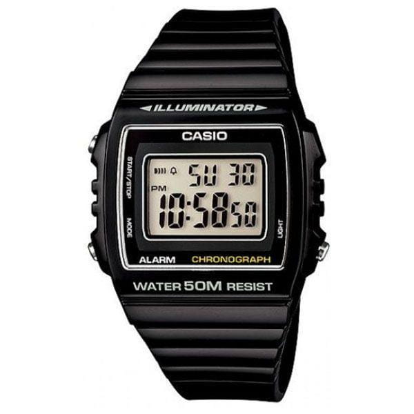 Casio Casio Illuminator W-215H-1AVDF (W-215H-1A)  W-215H-1A автокварц (кинетик) мужские часы  циферблат, браслет нержавеющая сталь + золото 18к — вид спереди