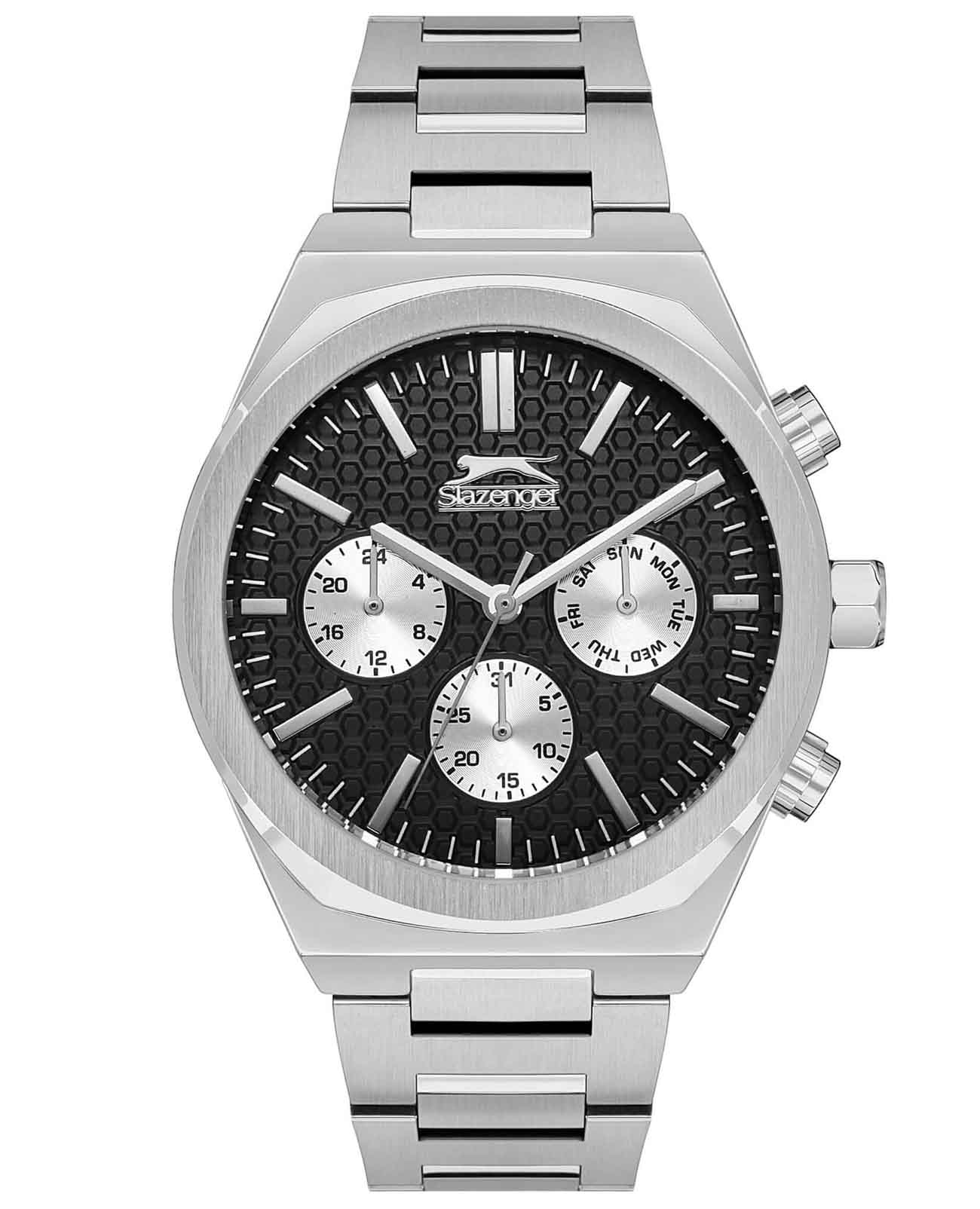 Slazenger Slazenger SL.09.2137.2.01  SL.09.2137.2.01 кварцевые мужские часы черный циферблат, браслет суперметалл — вид спереди