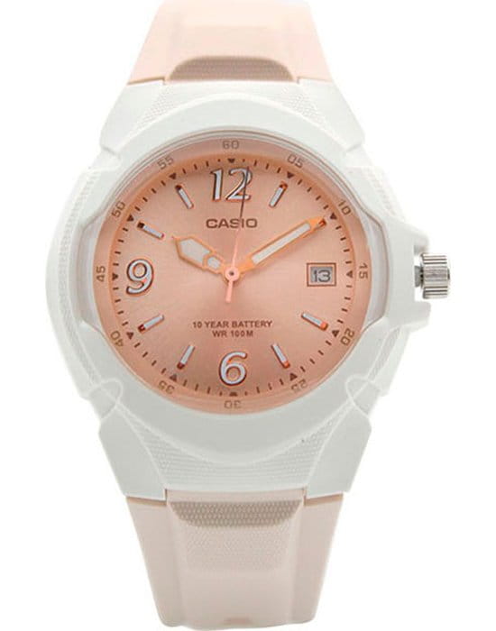 Casio Casio Illuminator LX-610-4A  LX-610-4AVEF кварцевые мужские часы розовый циферблат, браслет 18-каратное желтое золото — вид спереди