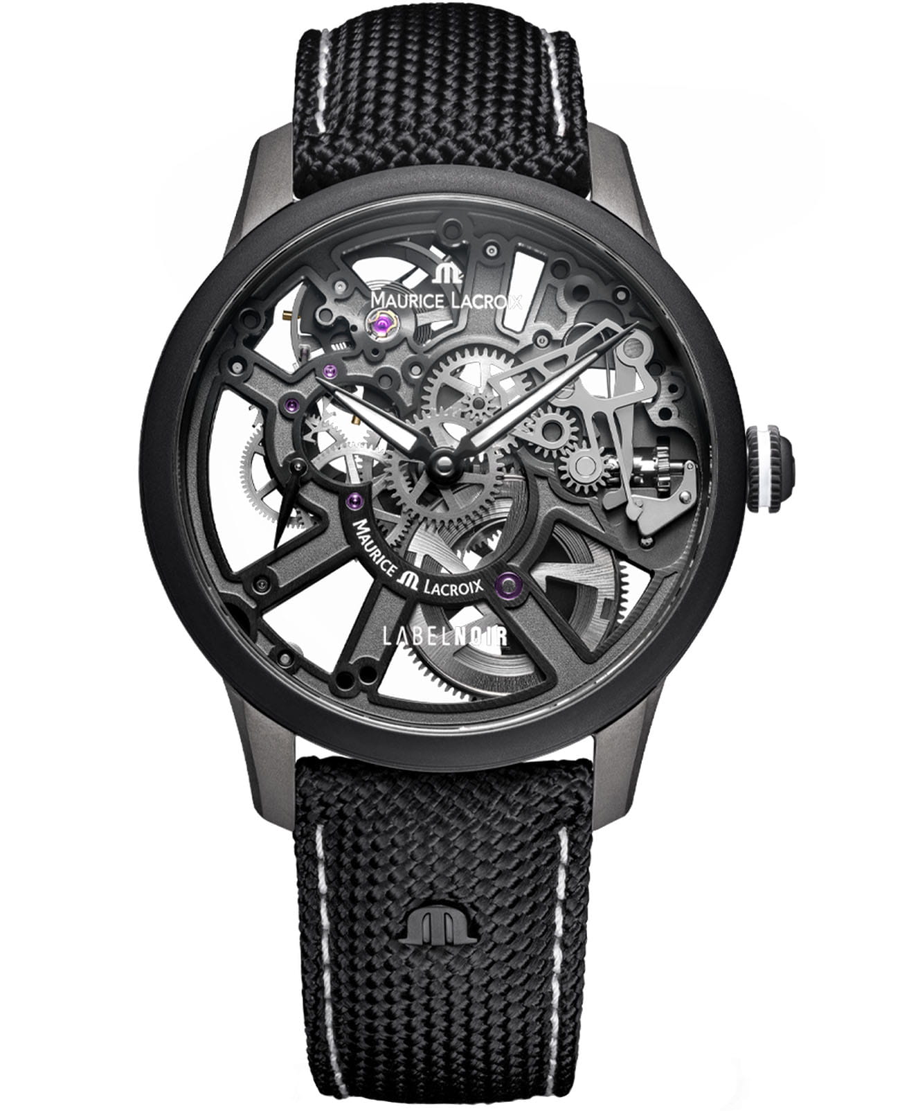 Maurice Lacroix Maurice Lacroix Masterpiece Skeleton Label Noir MP7228-DLB04-090-2  MP7228-DLB04-090-2 механические мужские часы серый циферблат, браслет нейлон — вид спереди