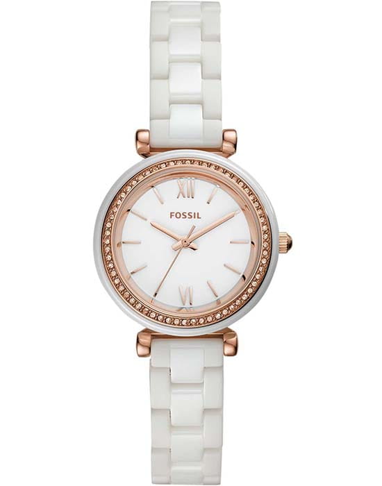 Fossil Fossil FB-01  CE1104  CE1104 кварцевые женские часы белый циферблат, браслет керамика — вид спереди