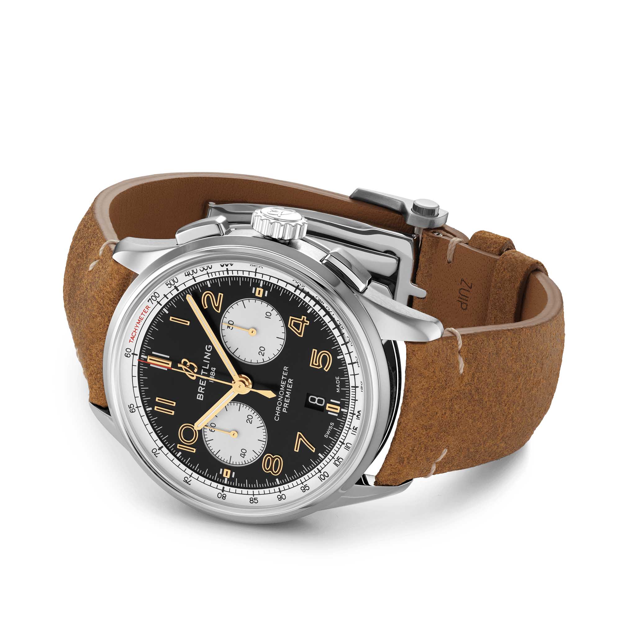 Breitling Breitling Premier B01 Chronograph 42 Norton AB0118A21B1X1, premier швейцария мужские часы на браслете кожаный боковой вид