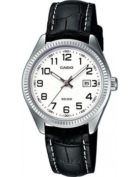 Casio Casio LTP-1302L-7B  LTP-1302L-7B кварцевые женские часы белый циферблат, браслет кожаный — вид спереди