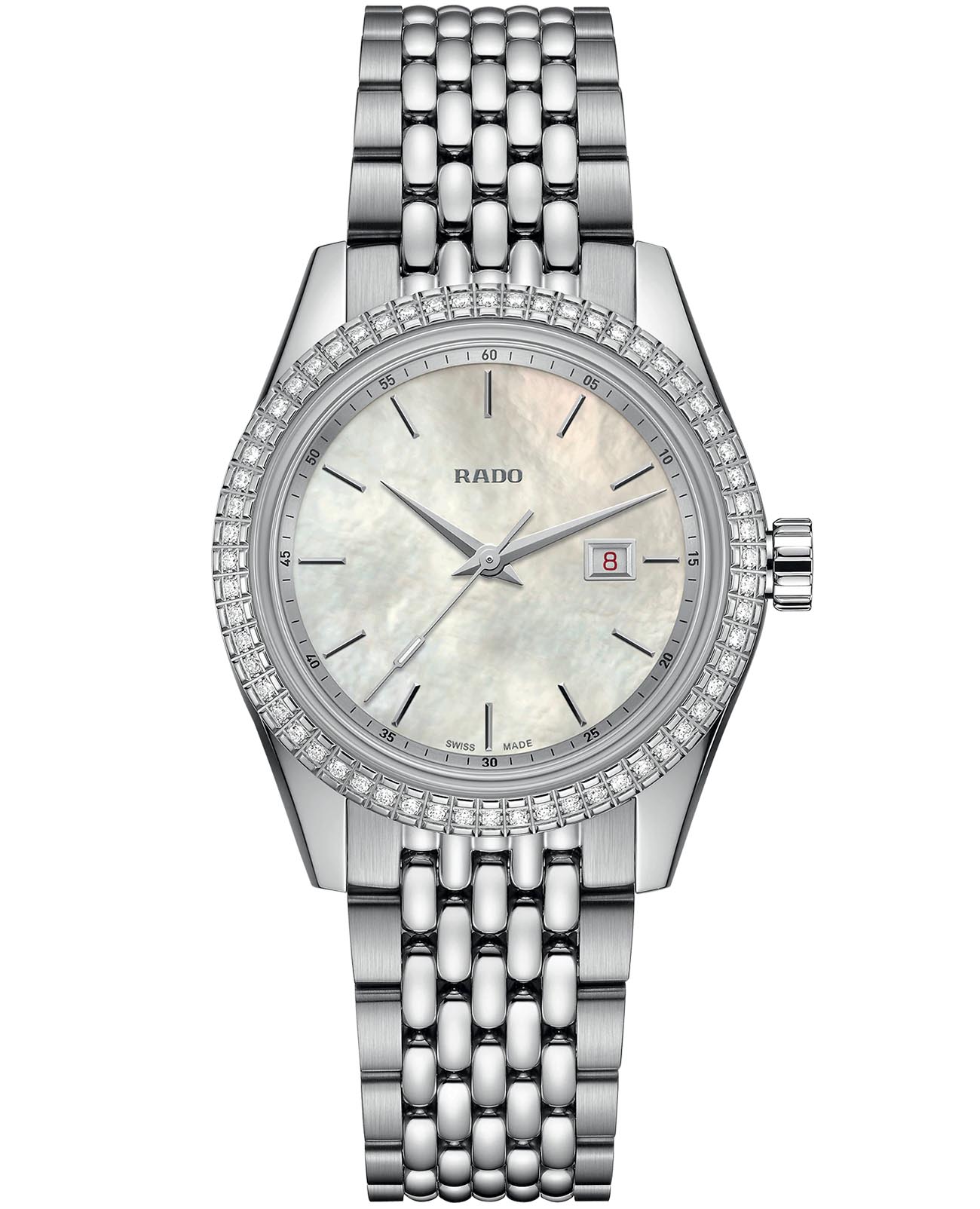Rado Rado HyperChrome Classic Diamonds R33099918 Classic R33099918 кварцевые женские часы перламутровый циферблат, браслет нержавеющая сталь — вид спереди