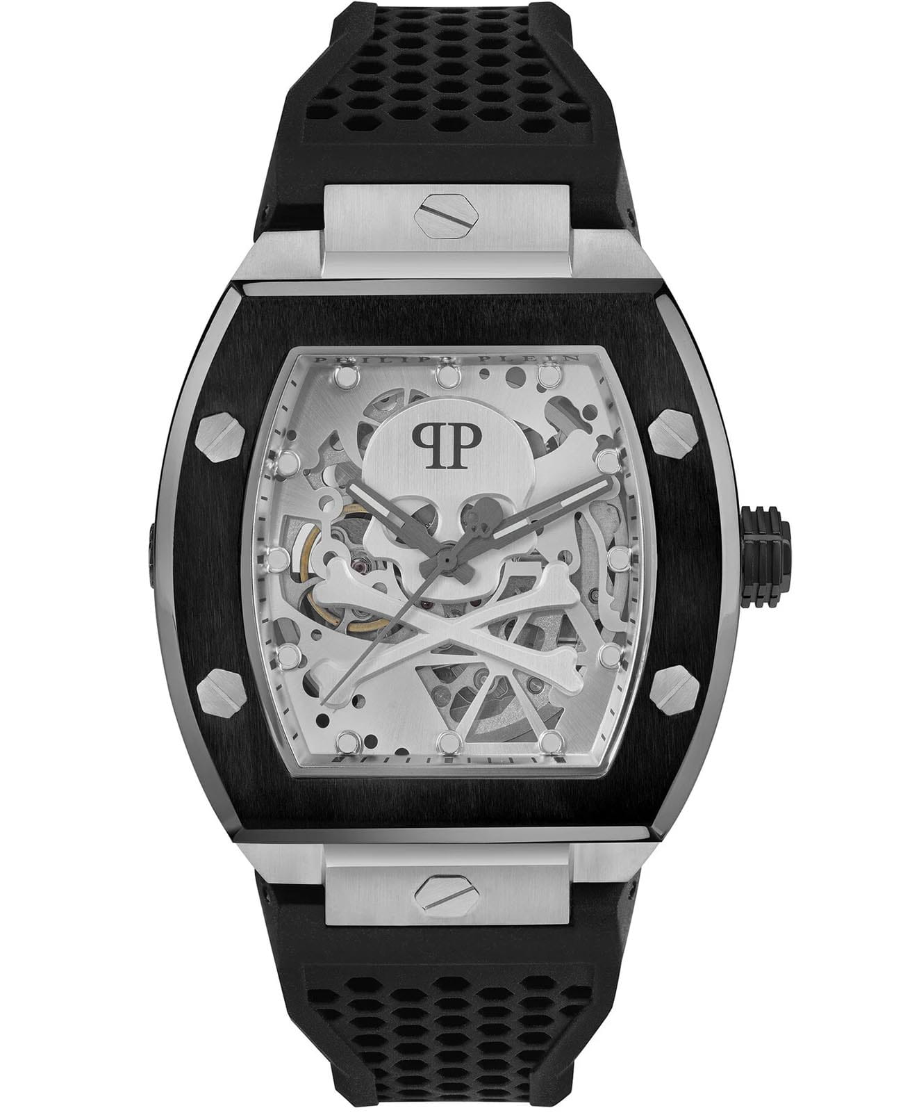 Philipp Plein Philipp Plein The Skeleton PWBAA2023  PWBAA2023 механические мужские часы серебристый циферблат, браслет силикон — вид спереди