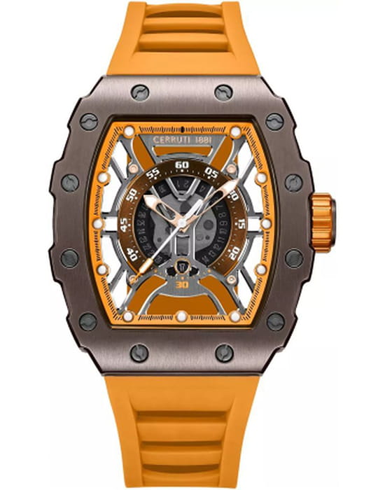 Cerruti 1881 Cerruti 1881 Gubbio CIWGN0057704  CIWGN0057704 кварцевые мужские часы оранжевый циферблат, браслет силикон — вид спереди