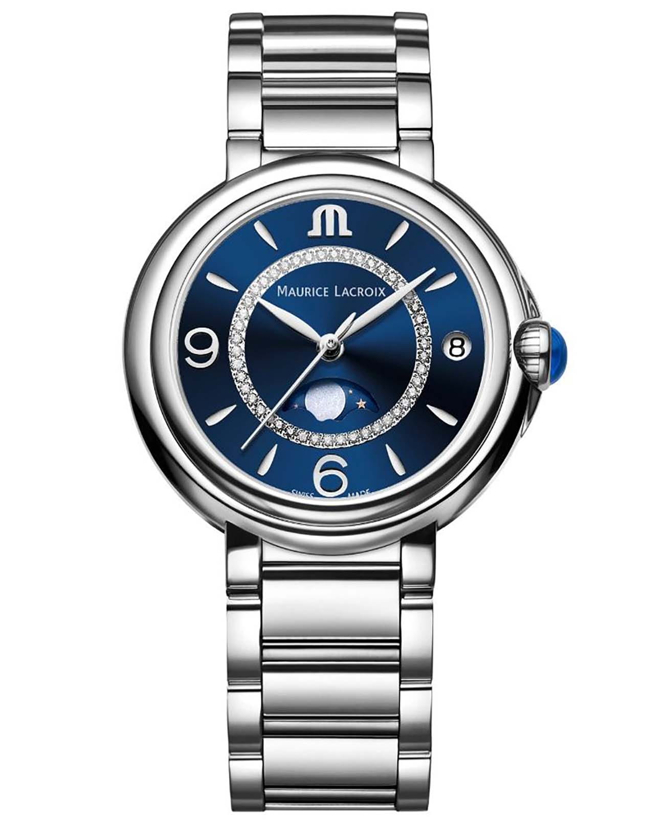Maurice Lacroix Maurice Lacroix FIABA Date FA1084-SS002-420-1  FA1084-SS002-420-1 кварцевые женские часы синий циферблат, браслет нержавеющая сталь — вид спереди