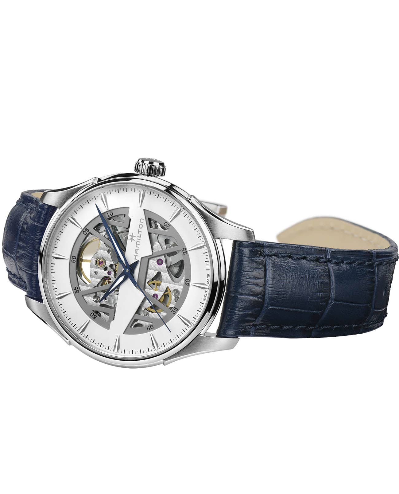 Hamilton Hamilton Jazzmaster Skeleton Auto H42535610, jazzmaster швейцария мужские часы на браслете кожаный боковой вид