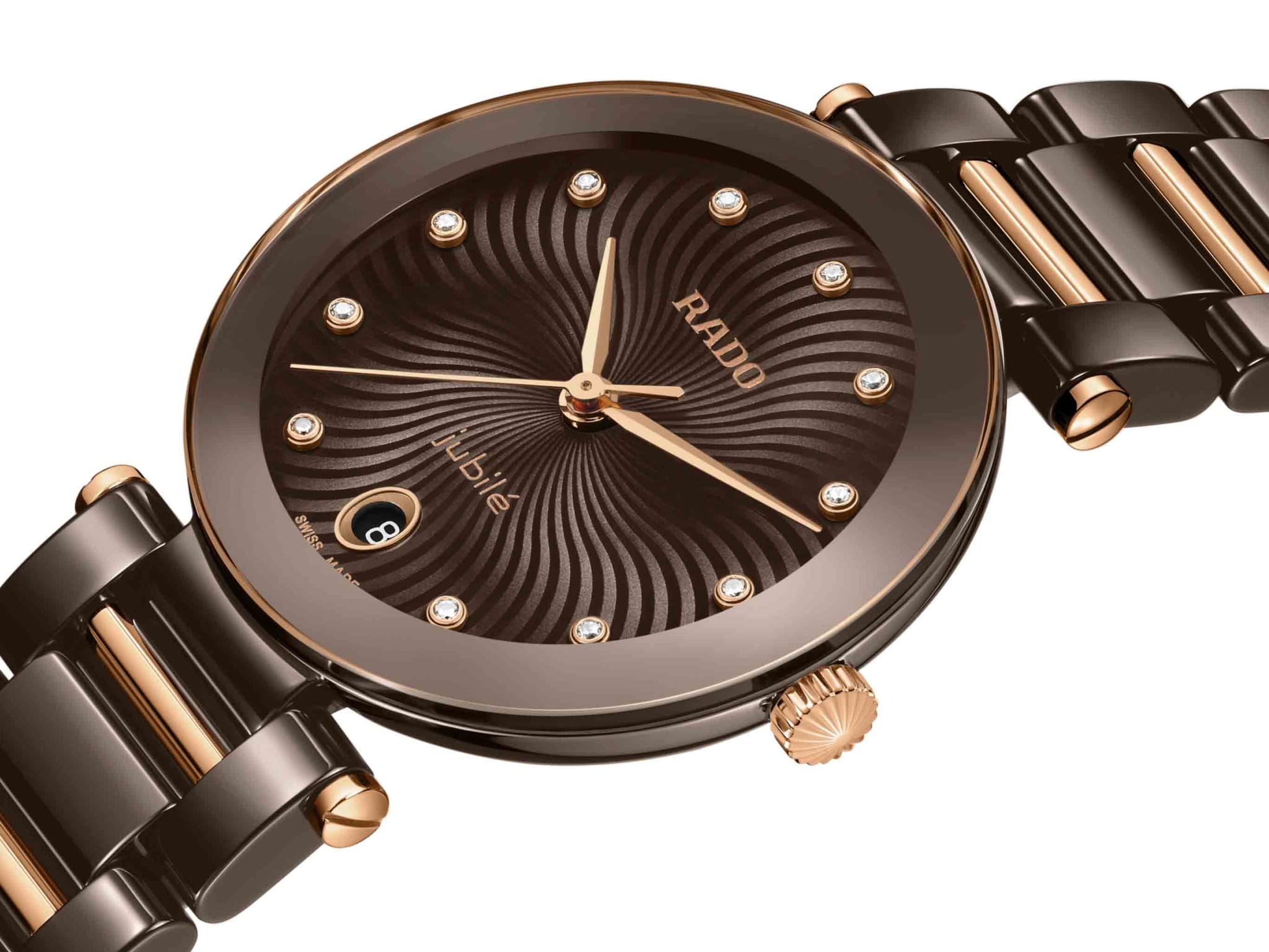 Rado Rado LaCoupole Diamonds R22242703,  швейцария женские часы на браслете высокотехнологичная керамика + нержавеющая сталь с pvd покрытием боковой вид