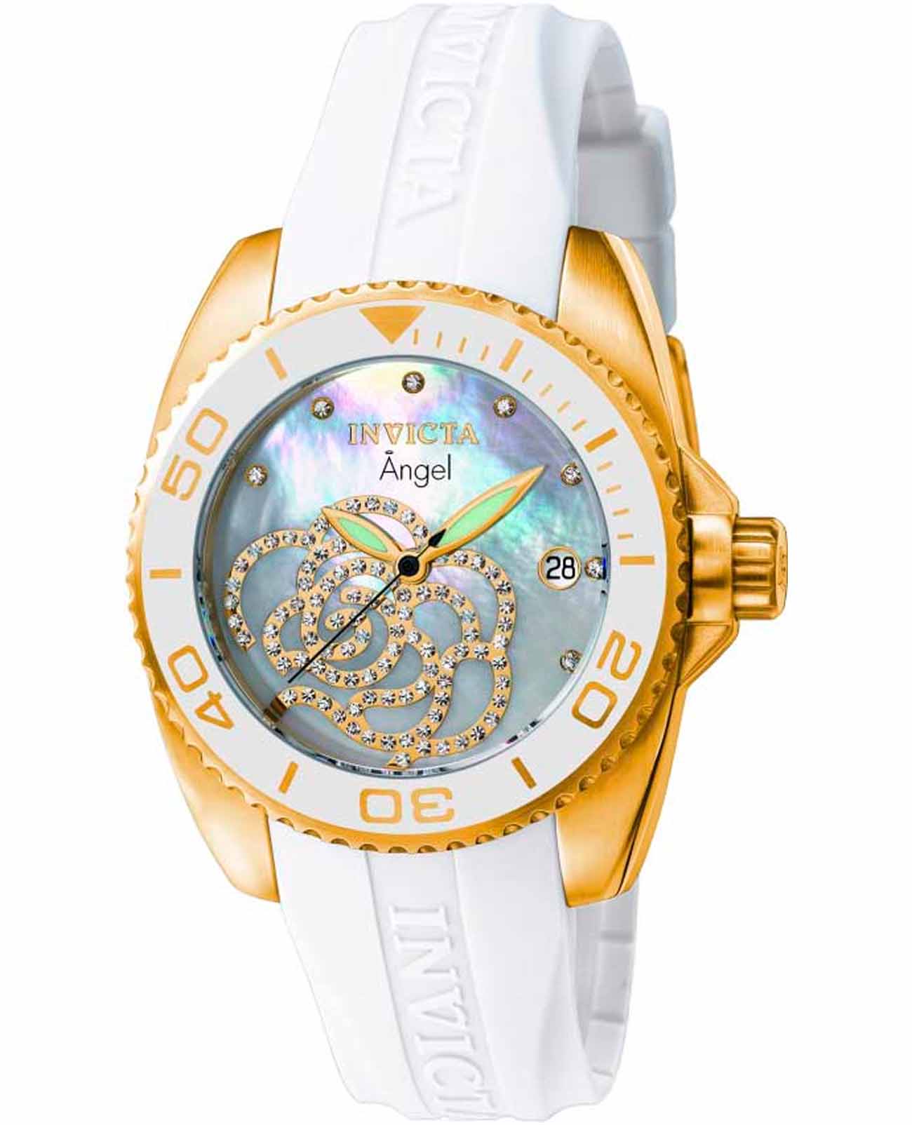 Invicta Invicta Angel IN0488  IN0488 кварцевые женские часы перламутровый циферблат, браслет силикон — вид спереди