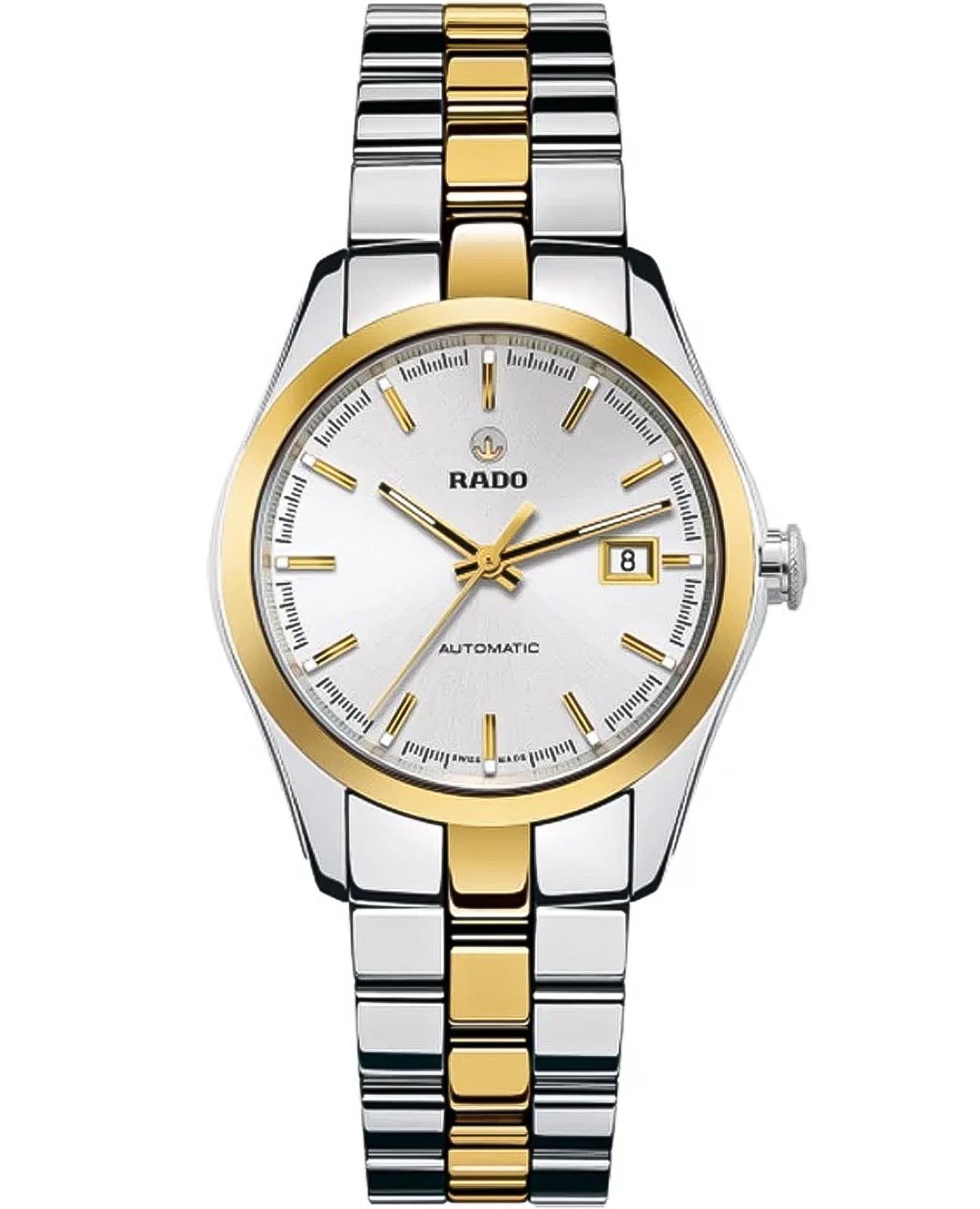 Rado Rado Hyperchrome R32088102 Automatic R32088102 механические женские часы серебристый циферблат, браслет нержавеющая сталь с pvd-покрытием — вид спереди
