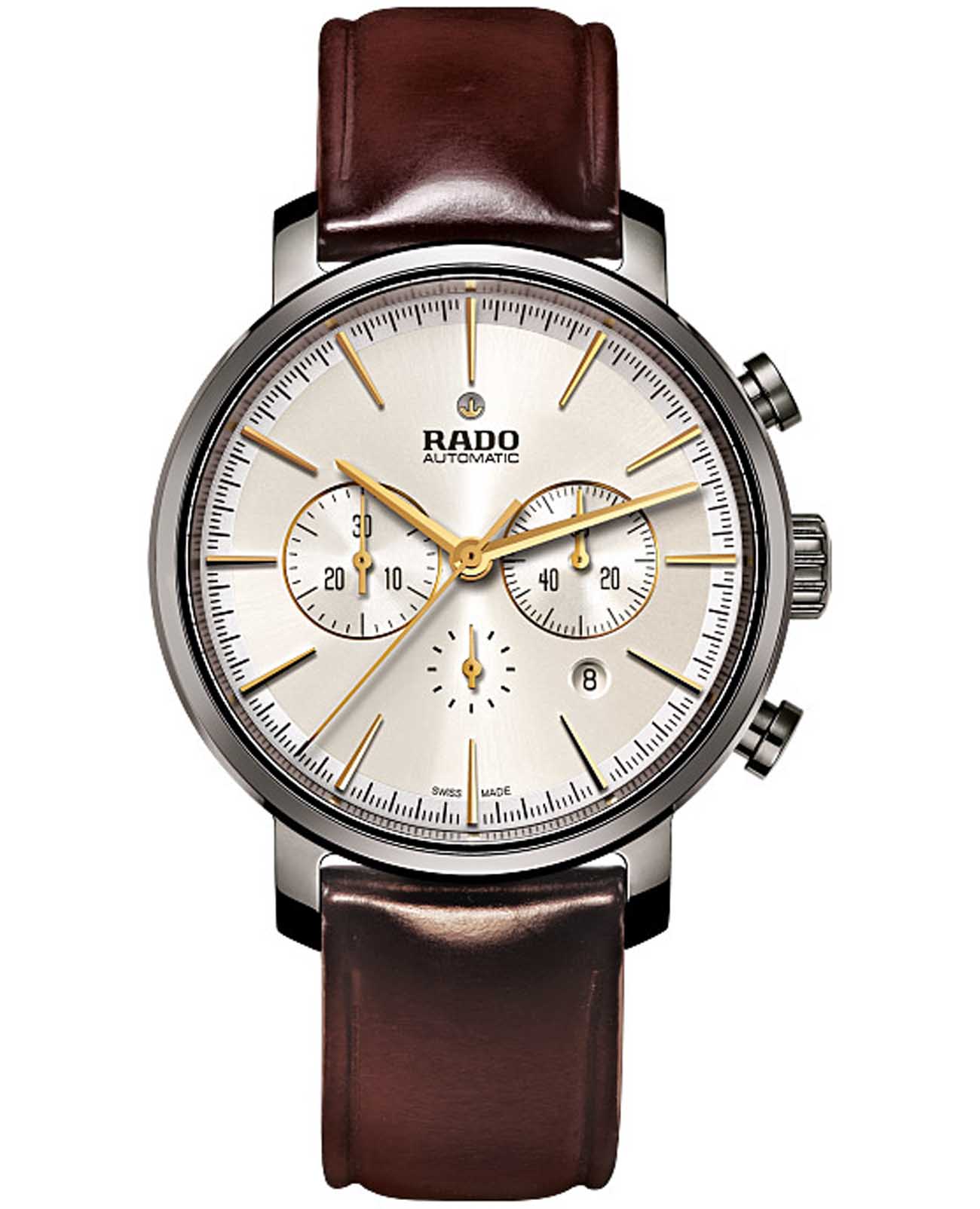 Rado Rado HyperChrome Automatic Chronograph R14076106 Automatic R14076106 механические мужские часы бежевый циферблат, браслет кожаный — вид спереди