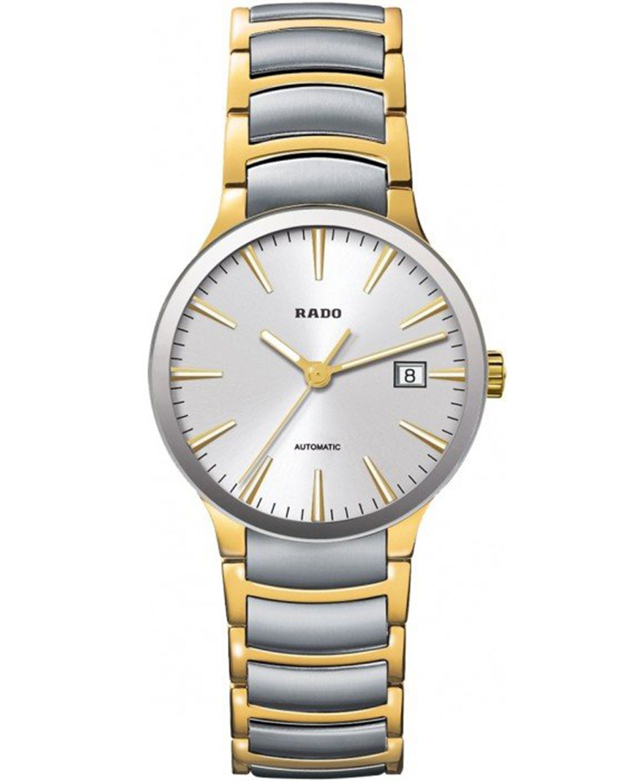 Rado Rado Centrix R30529103  R30529103 кварцевые мужские часы серебристый циферблат, браслет сталь c pvd покрытием — вид спереди
