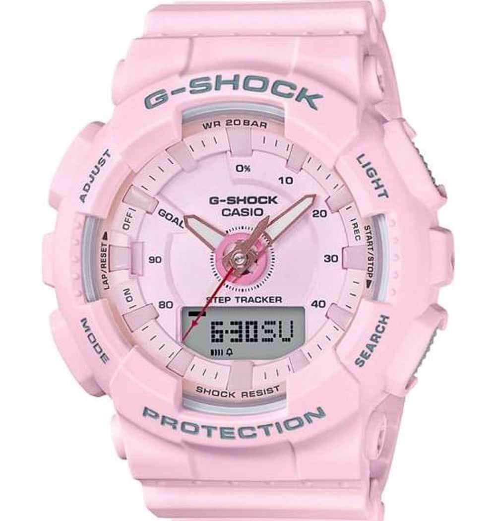 Casio Casio G-Shock GMA-S130-4A  GMA-S130-4A электронные женские часы розовый циферблат, браслет пластик — вид спереди