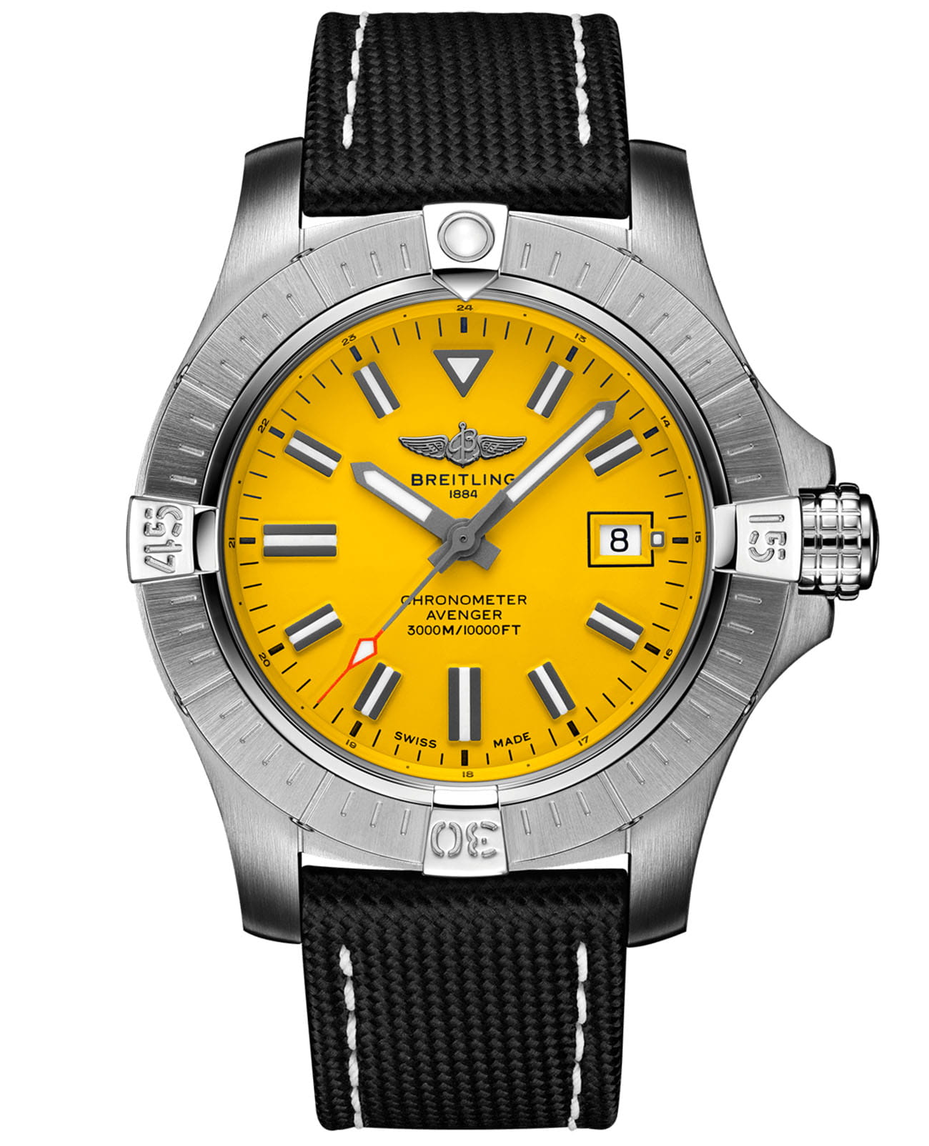 Breitling Breitling Avenger Automatic 45 Seawolf A17319101I1X2  A17319101I1X2 механические мужские часы желтый циферблат, браслет кожаный — вид спереди