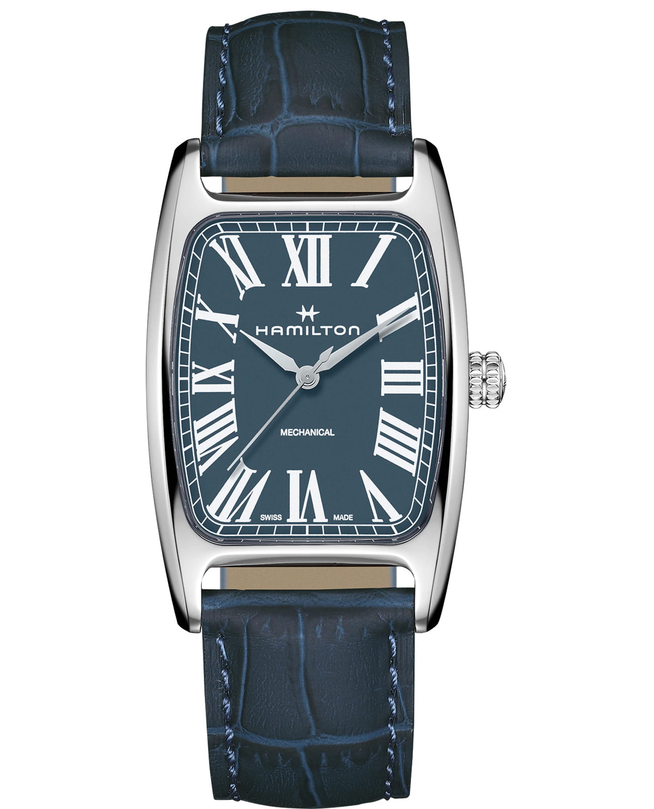 Hamilton Hamilton American Classic Boulton Quartz H13519641  H13519641 механические мужские часы синий циферблат, браслет кожаный — вид спереди