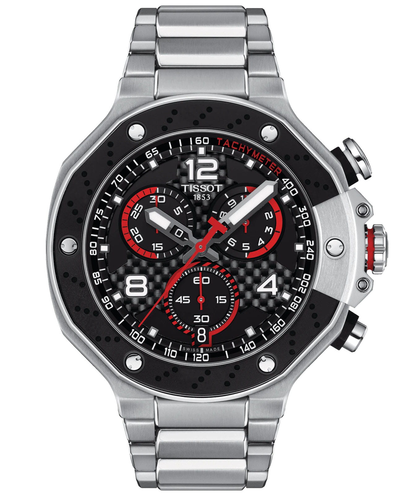 Tissot Tissot T-Race MotoGP Chronograph 2022 T141.417.11.057.00 T Race T1414171105700 кварцевые мужские часы черный циферблат, браслет нержавеющая сталь — вид спереди