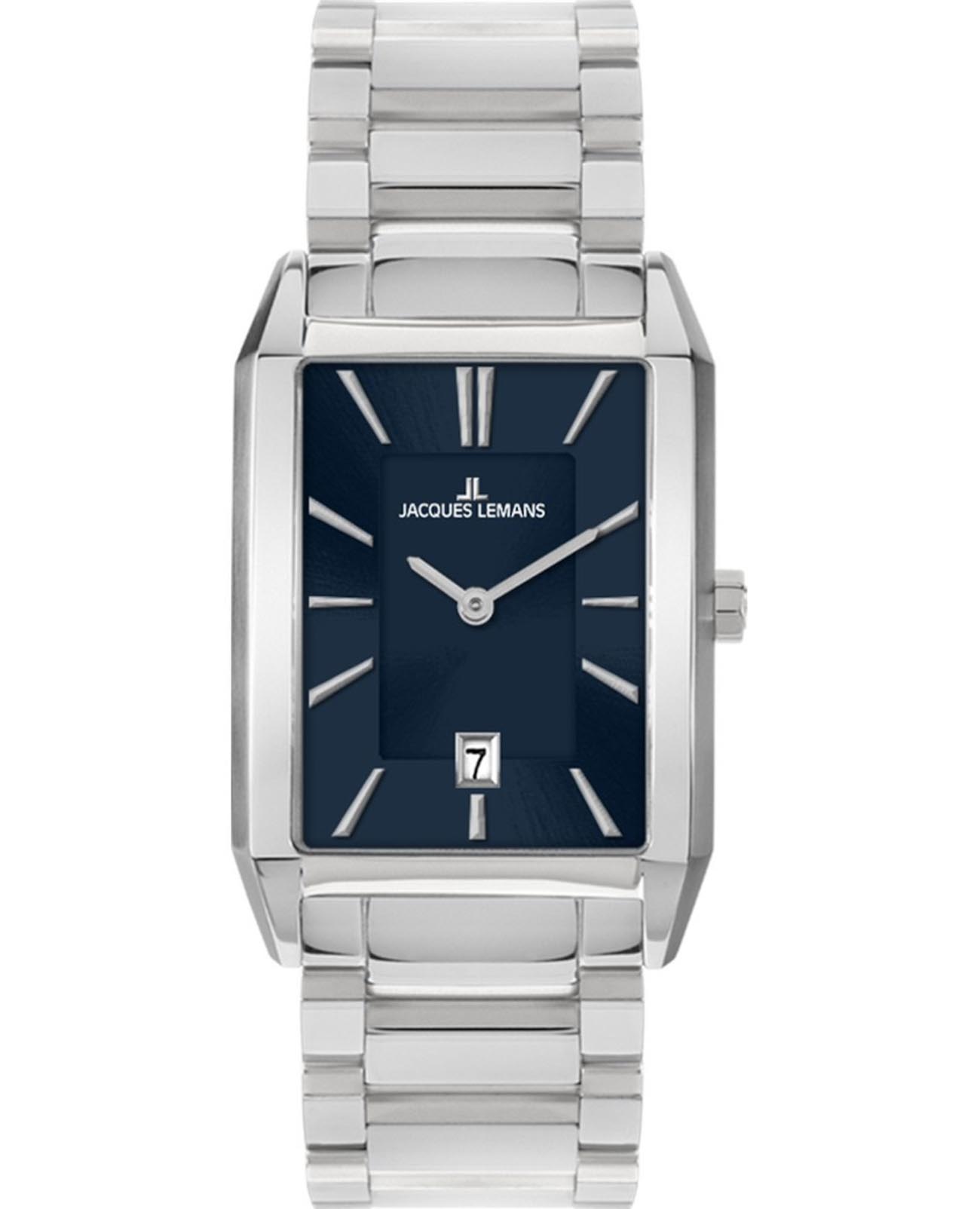 Jacques Lemans Jacques Lemans Torino 1-2159L  1-2159L кварцевые мужские часы синий циферблат, браслет нержавеющая сталь — вид спереди
