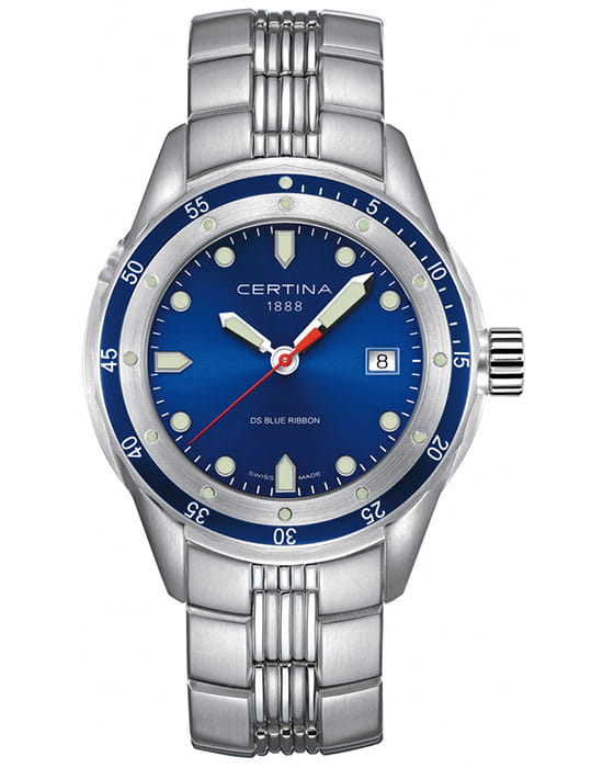 Certina Certina DS Blue Ribbon C007.410.11.041.01  C0074101104101 кварцевые мужские часы синий циферблат, браслет нержавеющая сталь — вид спереди