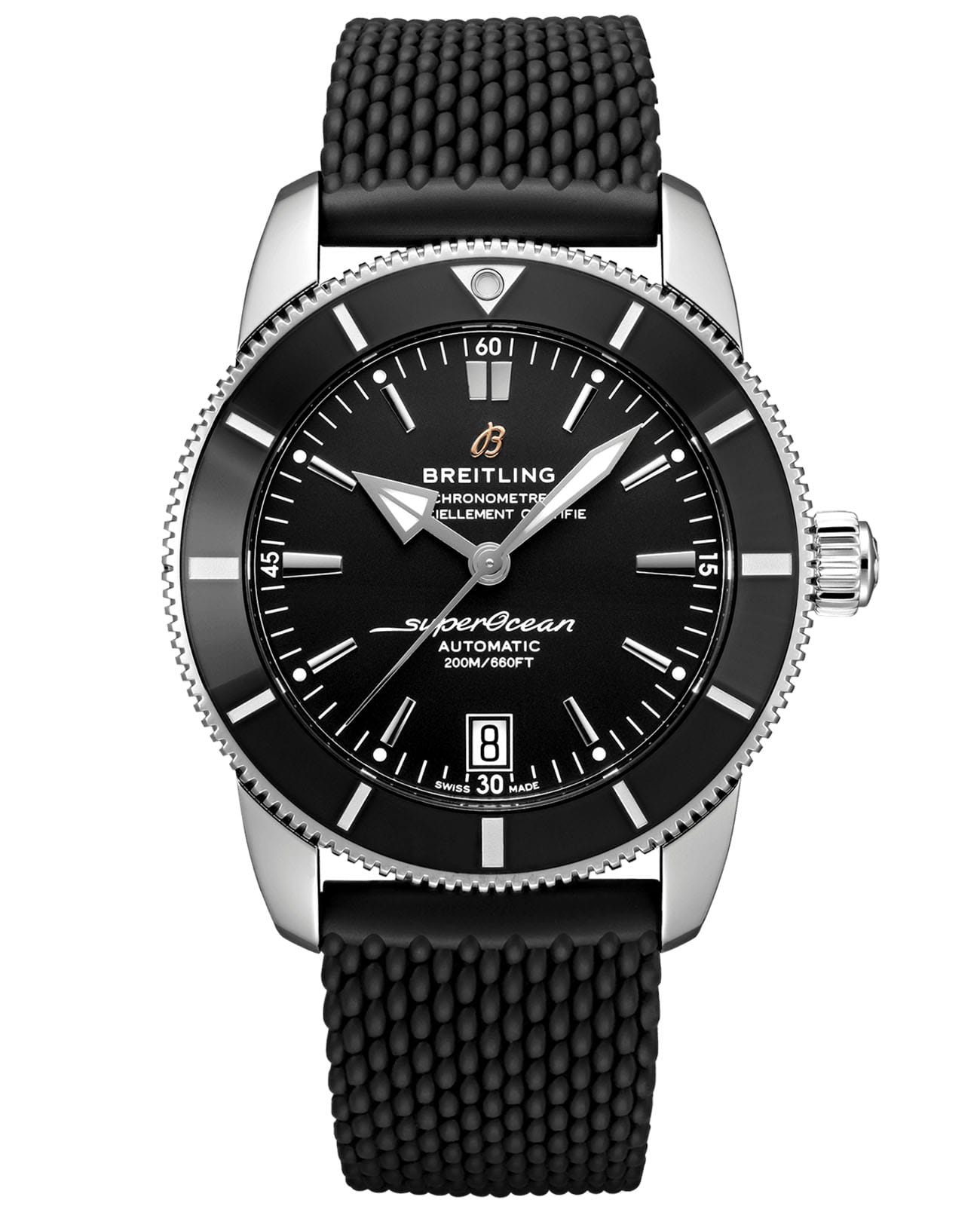 Breitling Breitling Superocean Heritage B20 Automatic 42 AB2010121B1S1  AB2010121B1S1 механические мужские часы черный циферблат, браслет каучук — вид спереди