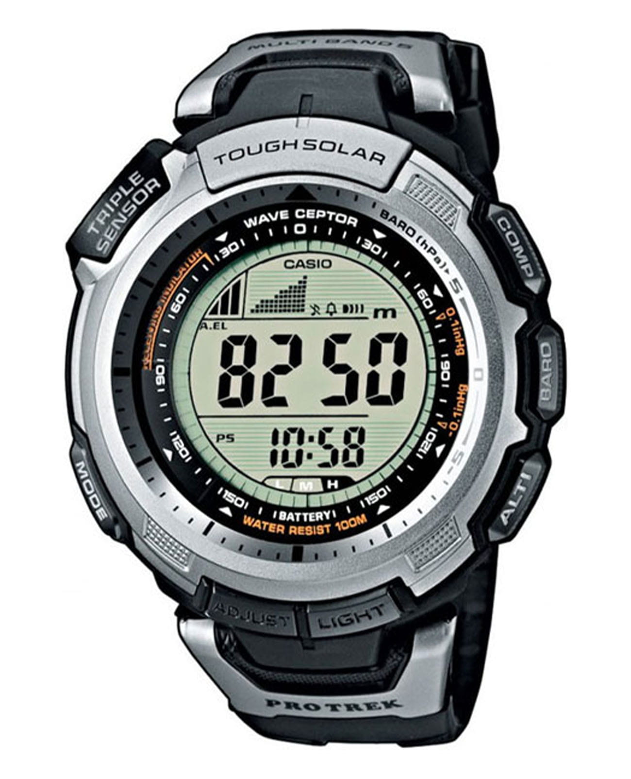 Casio Casio Pro Trek PRW-1300-1V PRW PRW-1300-1V кварцевые мужские часы черный циферблат, браслет пластик — вид спереди