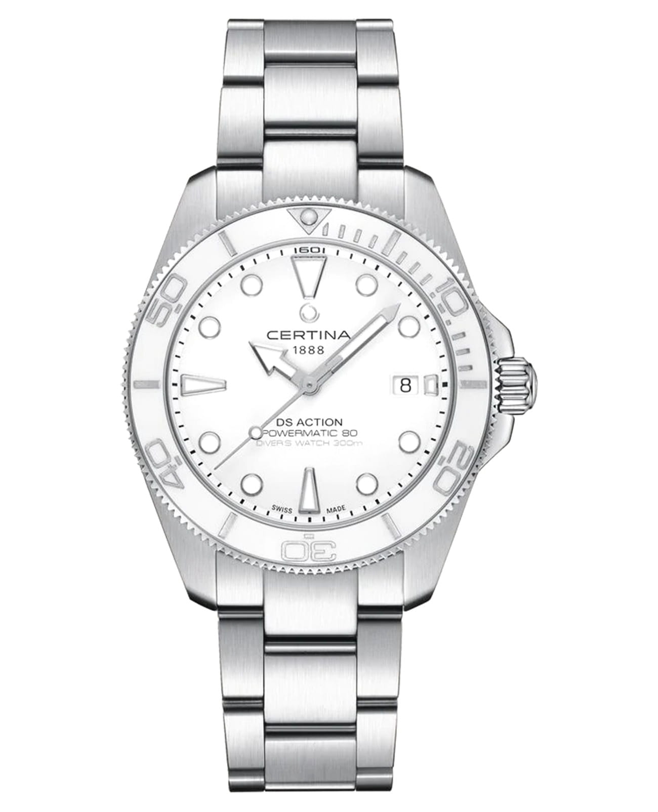 Certina Certina DS Action C048.407.11.011.00 DS Action C0484071101100 кварцевые мужские часы белый циферблат, браслет нержавеющая сталь — вид спереди