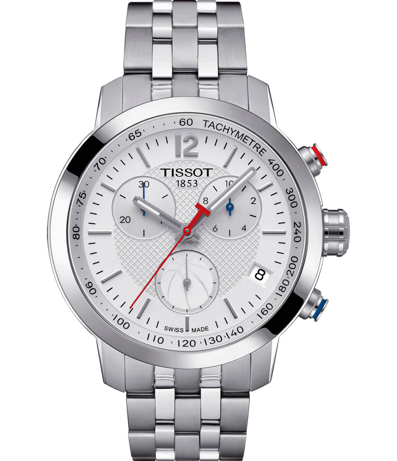 Tissot Tissot PRC 200 Chronograph NBA Special Edition T055.417.11.017.01 PRC 200 T0554171101701 кварцевые мужские часы белый циферблат, браслет нержавеющая сталь — вид спереди