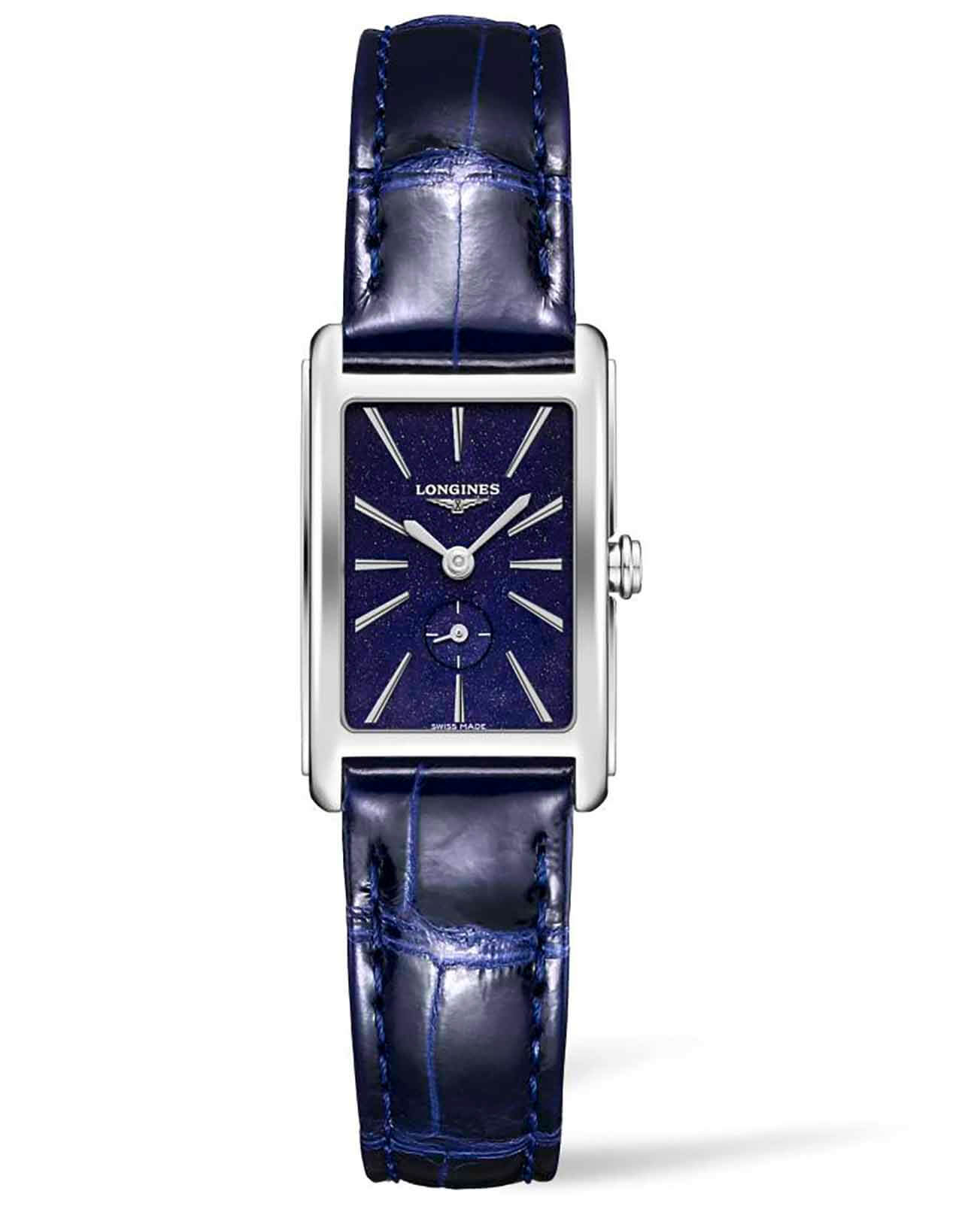 Longines Longines DolceVita L5.255.4.93.2  L52554932 кварцевые женские часы синий циферблат, браслет кожаный — вид спереди