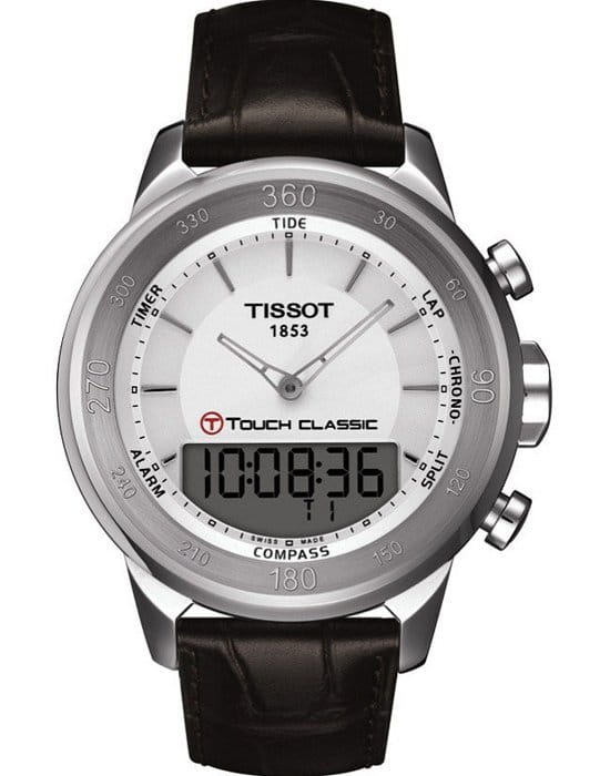 Tissot Tissot T-Touch Classic T083.420.16.011.00 T Touch T0834201601100 кварцевые мужские часы белый циферблат, браслет кожаный — вид спереди