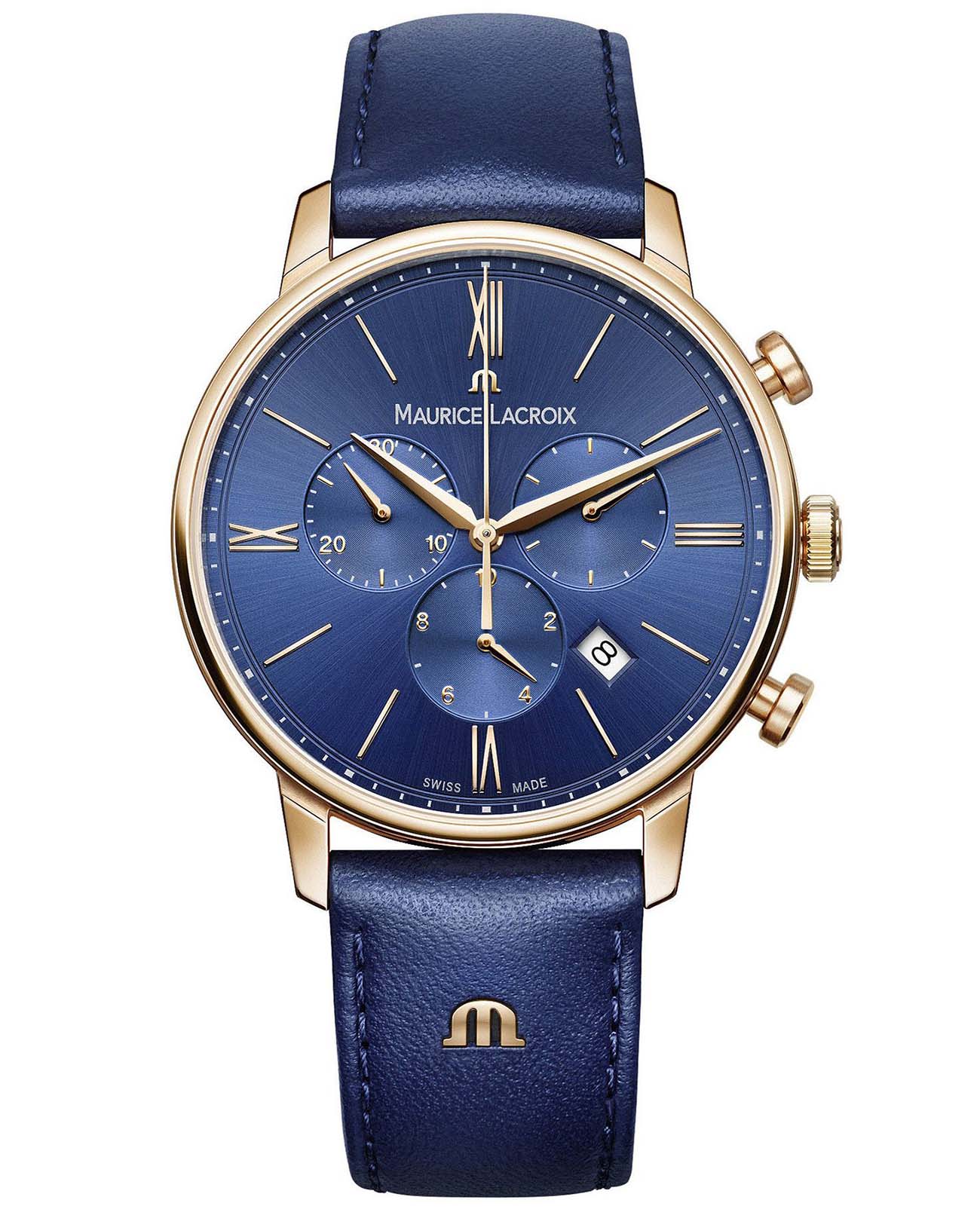 Maurice Lacroix Maurice Lacroix Eliros Chronograph EL1098-PVP01-411-1  EL1098-PVP01-411-1 кварцевые мужские часы синий циферблат, браслет кожаный — вид спереди