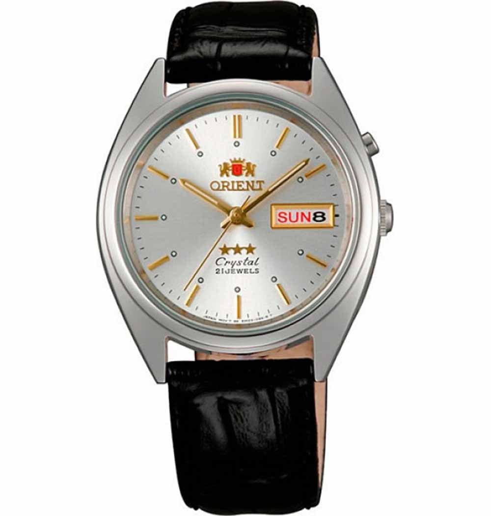 Orient Orient AB0000JW (FAB0000JW)  FAB0000JW механические мужские часы серебристый циферблат, браслет кожаный — вид спереди