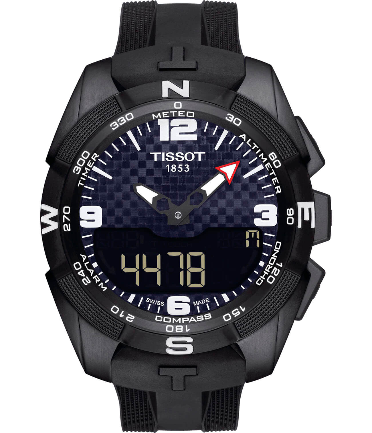 Tissot Tissot T-Touch Expert Solar T091.420.47.057.01 T Touch T0914204705701 кварцевые мужские часы черный циферблат, браслет каучук — вид спереди