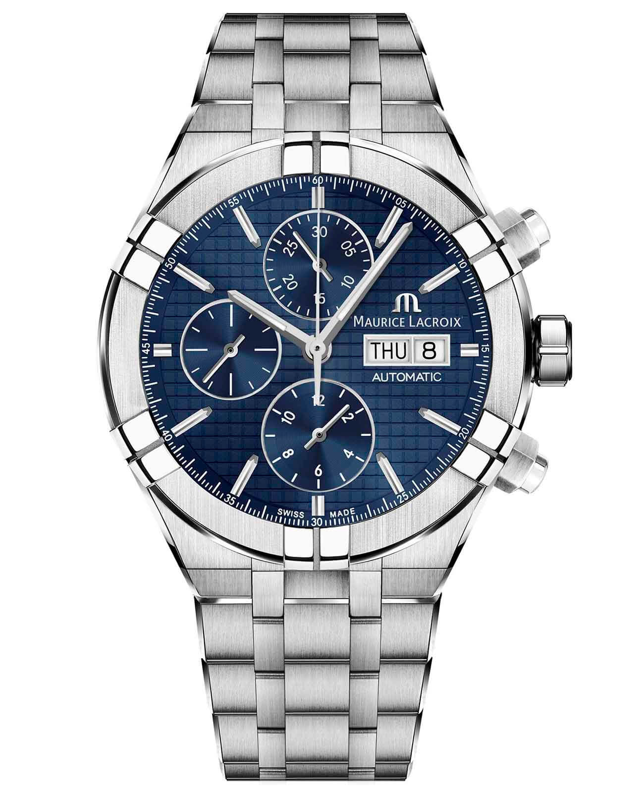 Maurice Lacroix Maurice Lacroix Aikon Automatic Chronograph AI6038-SS002-430-1  AI6038-SS002-430-1 механические мужские часы синий циферблат, браслет нержавеющая сталь — вид спереди
