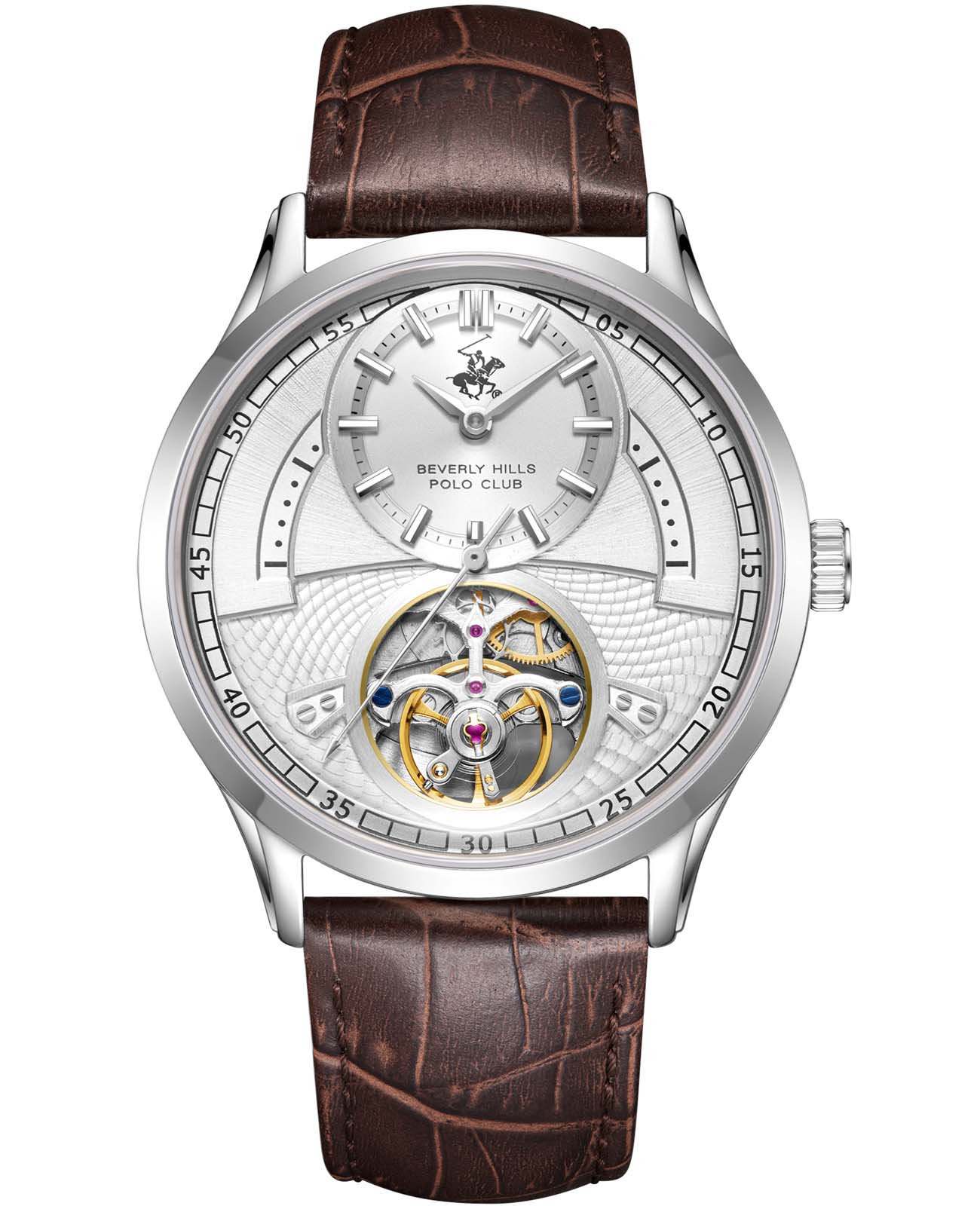Beverly Hills Polo Club Beverly Hills Polo Club BP3795X.332  BP3795X.332 механические мужские часы серебристый циферблат, браслет кожаный — вид спереди