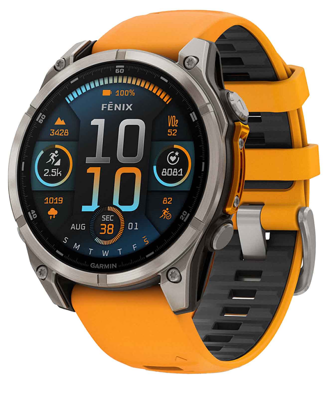 Garmin Garmin Fenix 8 47mm Amoled Sapphire Titanium Orange 010-02904-11 , наручные мужские часы фото под углом