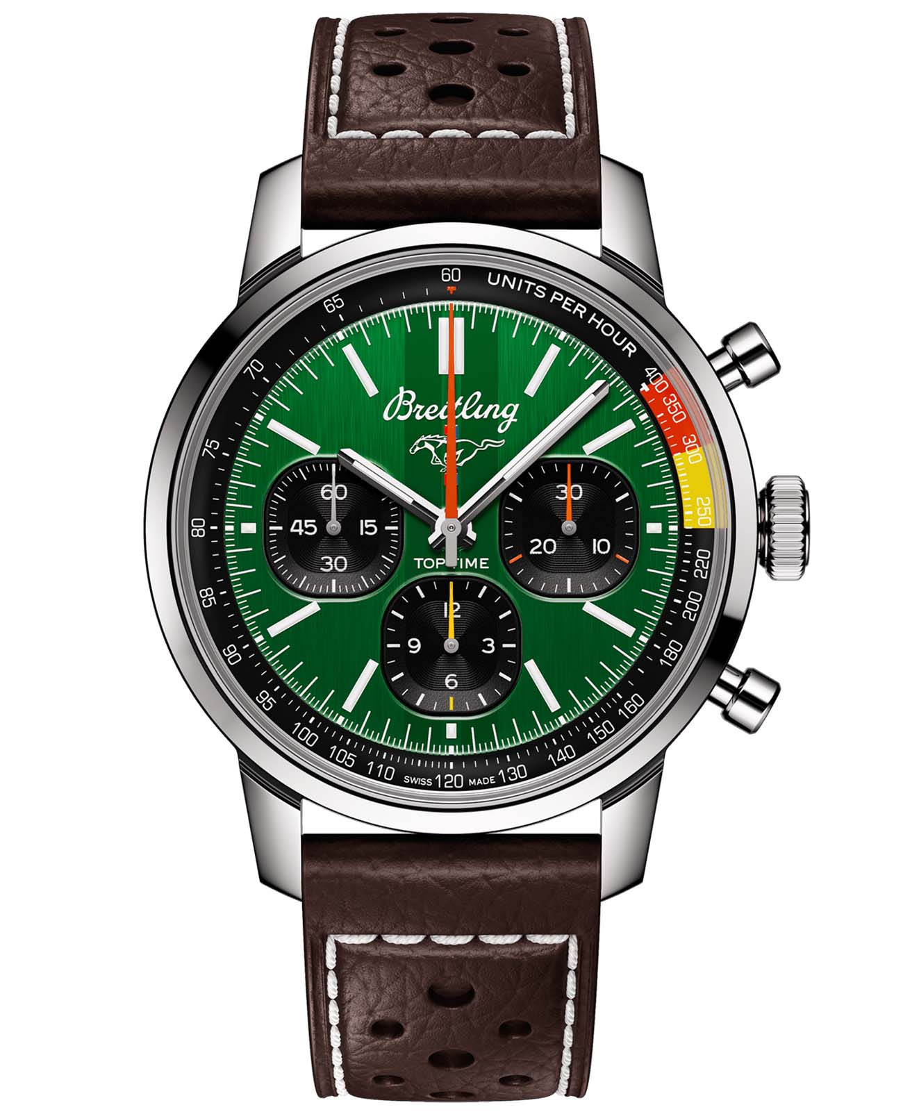 Breitling Breitling Top Time B01 Ford Mustang AB01762A1L1X1  AB01762A1L1X1 механические мужские часы зеленый циферблат, браслет кожаный — вид спереди