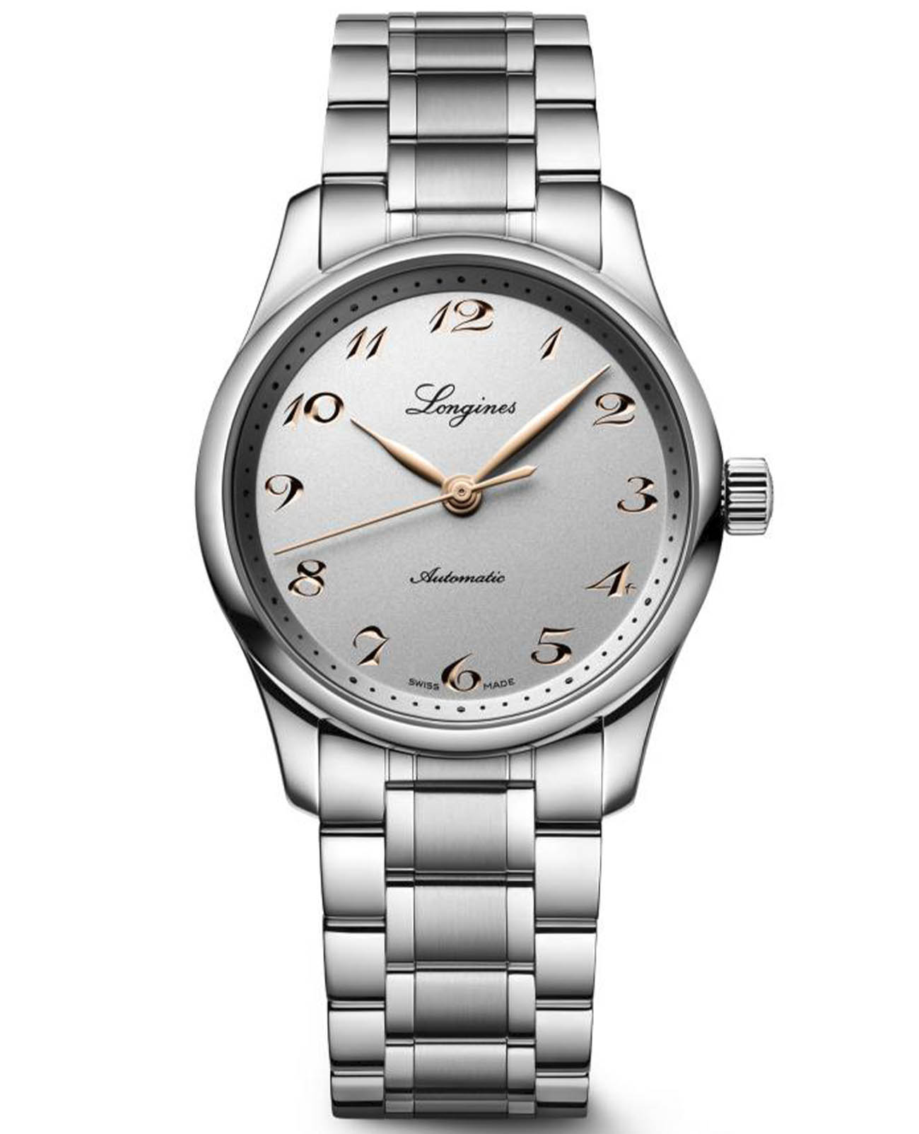 Longines Longines Master Collection l2.357.4.70.6  L23574706 механические женские часы белый циферблат, браслет нержавеющая сталь — вид спереди