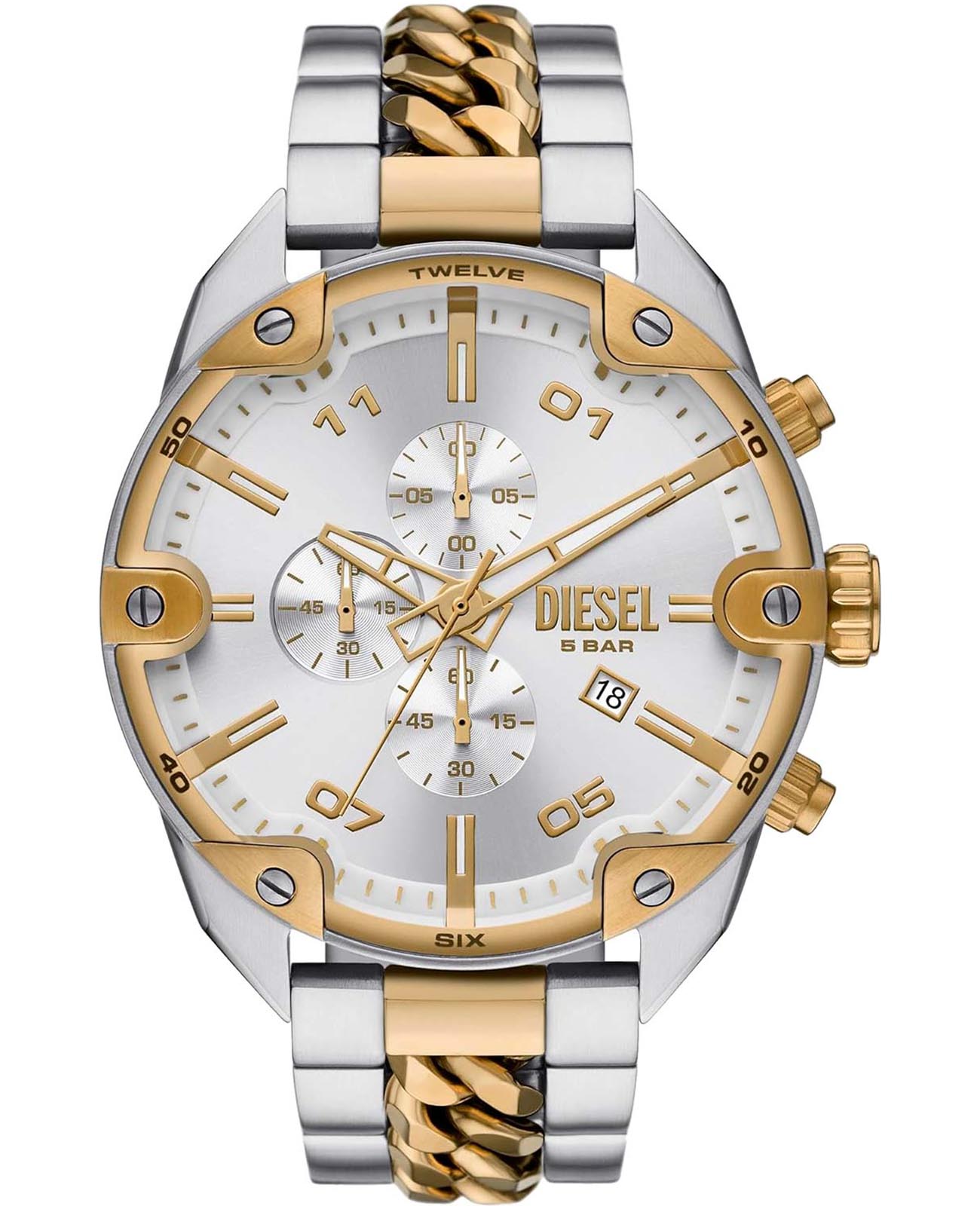 Diesel Diesel Spiked DZ4629  DZ4629 кварцевые мужские часы  циферблат, браслет нержавеющая сталь с ip-покрытием — вид спереди