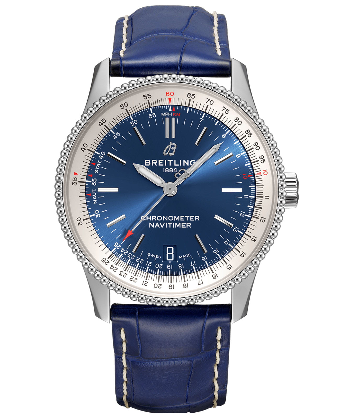 Breitling Breitling Navitimer Automatic 38 A17325211C1P1  A17325211C1P1 механические мужские часы синий циферблат, браслет кожаный — вид спереди