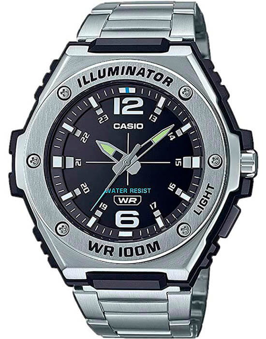 Casio Casio Collection MWA-100HD-1A  MWA-100HD-1AVEF кварцевые мужские часы черный циферблат, браслет нержавеющая сталь — вид спереди