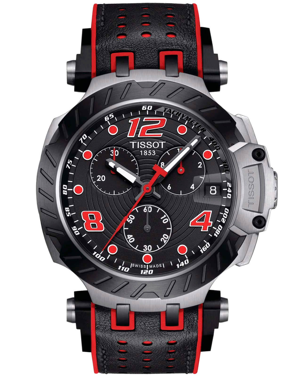 Tissot Tissot T-Race Chronograph T115.417.27.057.04 T Race T1154172705704 кварцевые мужские часы черный циферблат, браслет каучук — вид спереди