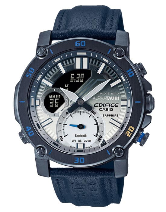 Casio Casio Edifice ECB-20AT-2A ECB ECB-20AT-2A кварцевые мужские часы серый циферблат, браслет кожаный — вид спереди