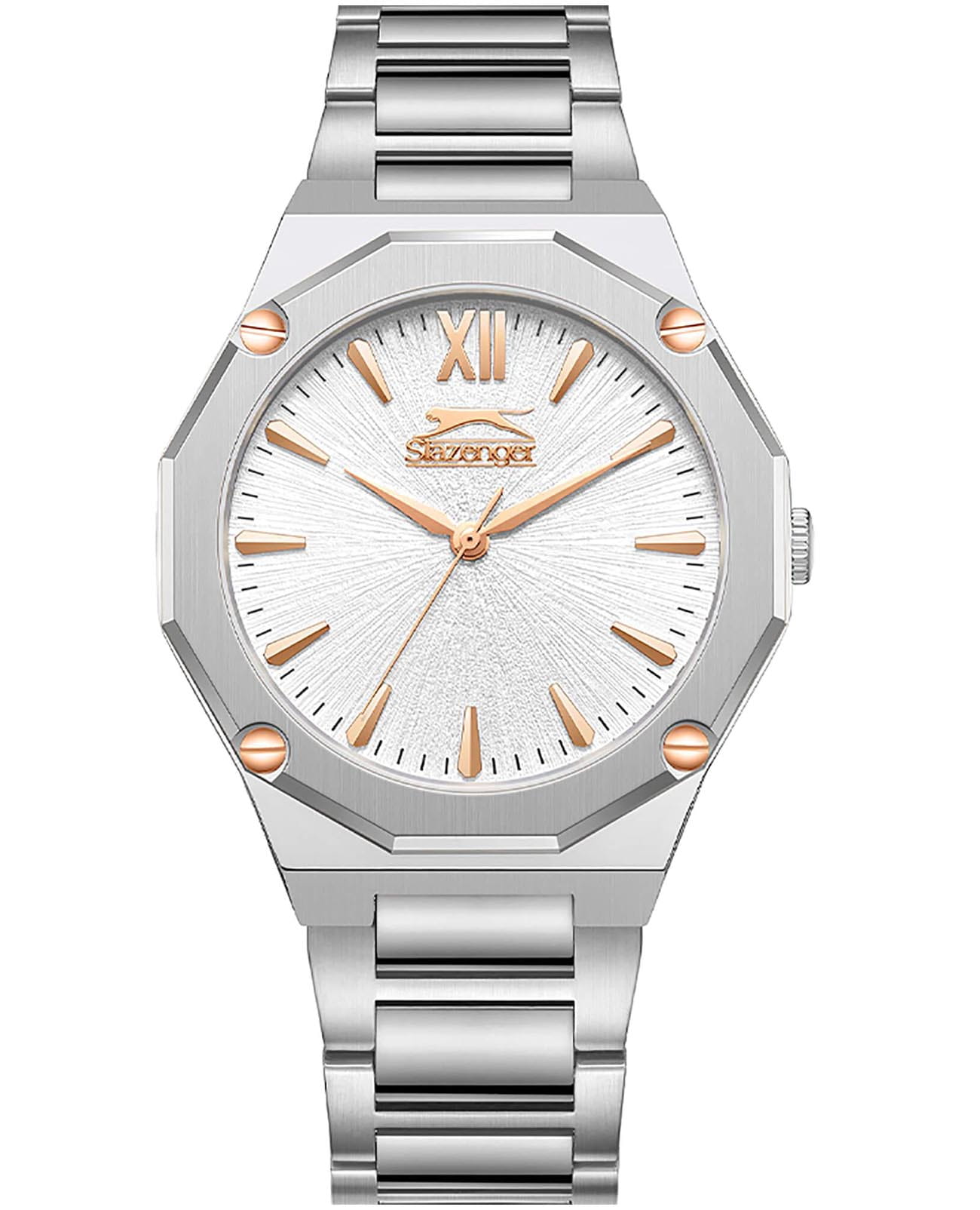 Slazenger Slazenger SL.09.2375.1.01  SL.09.2375.1.01 кварцевые мужские часы серебристый циферблат, браслет суперметалл — вид спереди