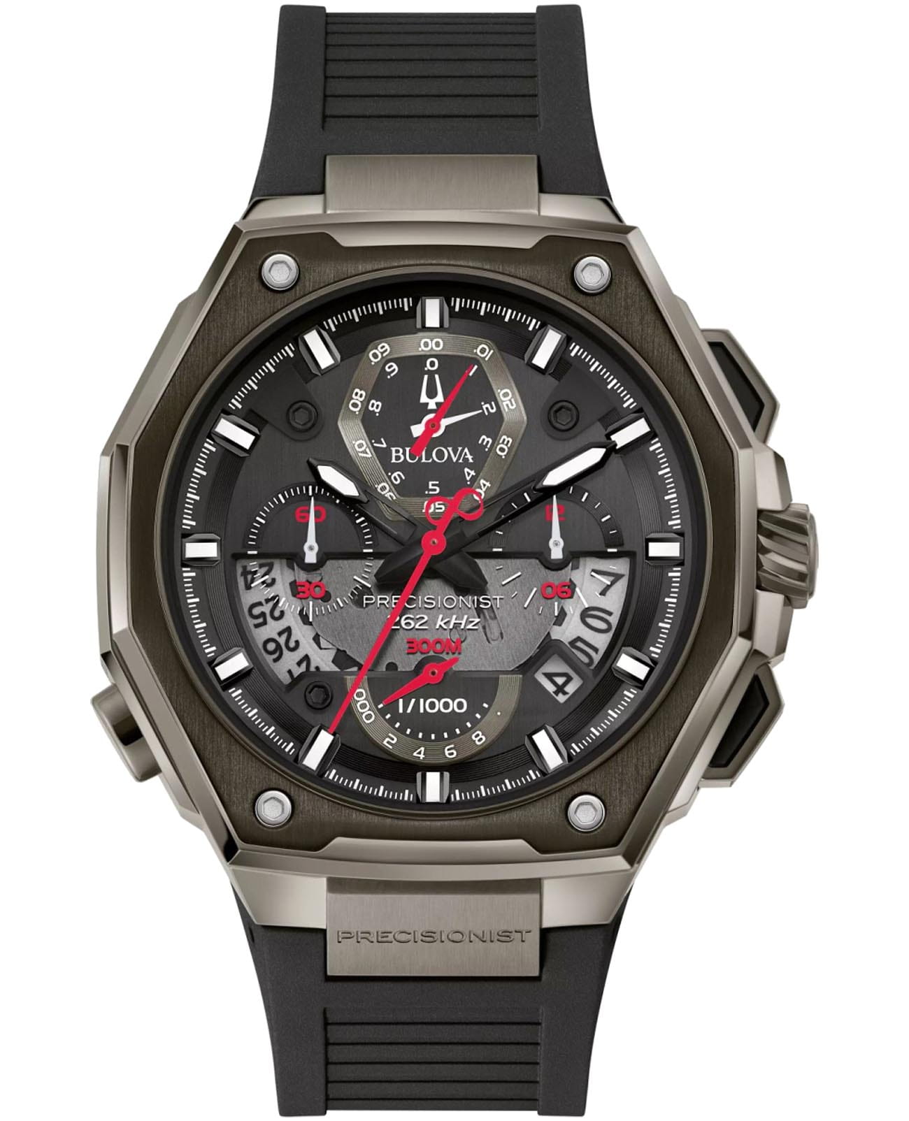 Bulova Bulova Precisionist 98B358  98B358 кварцевые мужские часы черный циферблат, браслет силикон — вид спереди